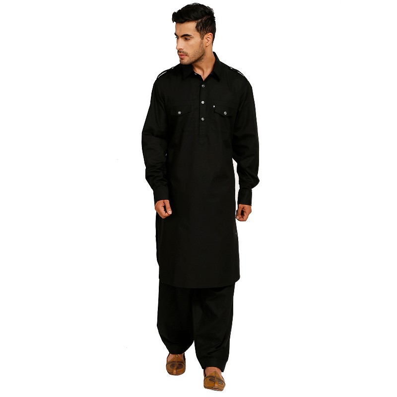 Black Pathani Suits for men online in India Cotton fabric Black col...